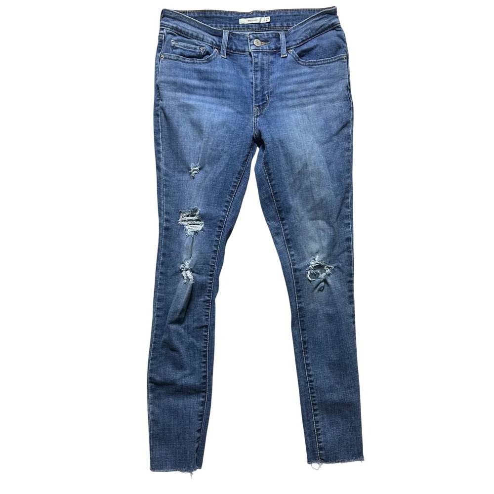 Levi's 711 Skinny Jeans‎ Women Size 27 Blue Distressed Raw Frayed Hem Grunge